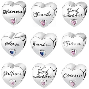 925 Sterling Silver Charms heart Beads Fit Bracelet Necklace DIY