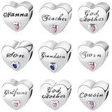 925 Sterling Silver Charms heart Beads Fit Bracelet Necklace DIY