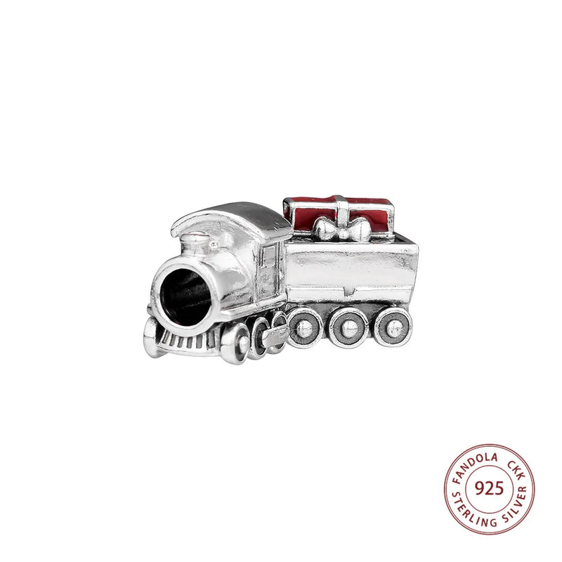 925 Silver Christmas Train Bead Charms for Bracelet DIY Jewelry Making