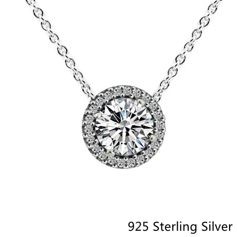 925 Silver Classic Elegance Charm Necklace Clear CZ DIY Pendant