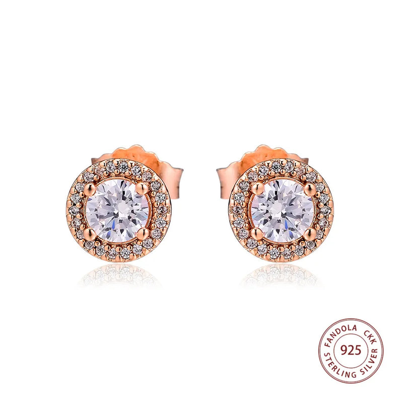 925 Silver Classic Rose Stud Earrings Wedding Jewelry Gift