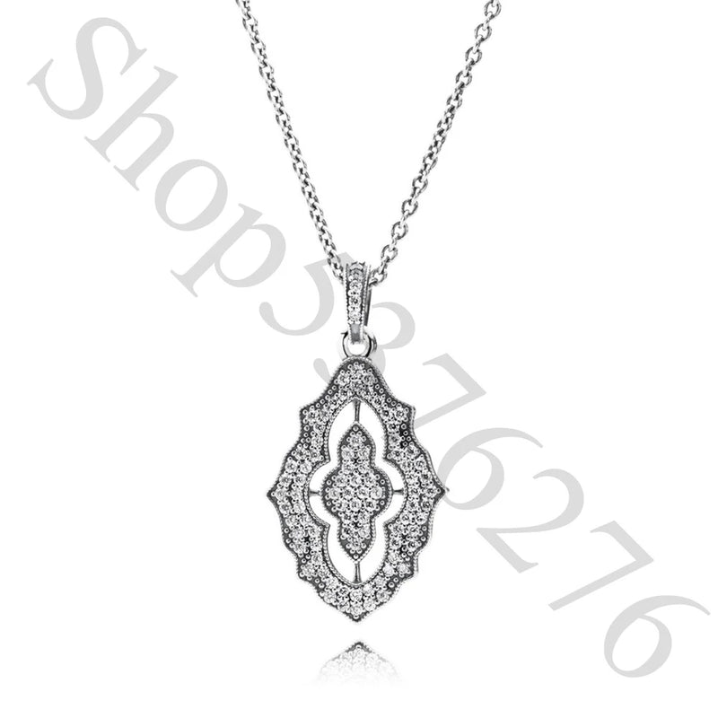 925 Silver Lace Pendant Necklace Women Bead Charm Gift