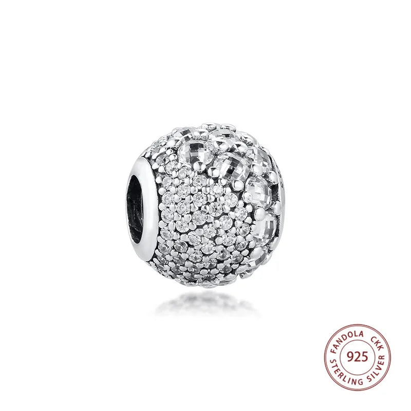 925 Silver CZ Enchanted Pave Beads Charms Jewelry Making Fits Bracelet