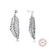 925 Silver CZ Feather Stud Earrings Women Wedding Jewelry