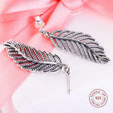 925 Silver CZ Feather Stud Earrings Women Wedding Jewelry