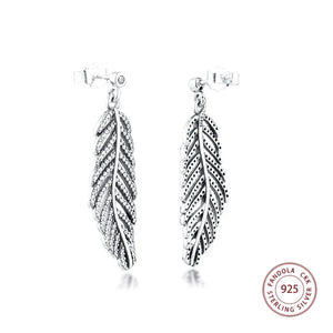 925 Silver CZ Feather Stud Earrings Women Wedding Jewelry