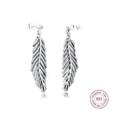 925 Silver CZ Feather Stud Earrings Women Wedding Jewelry