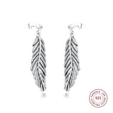 925 Silver CZ Feather Stud Earrings Women Wedding Jewelry