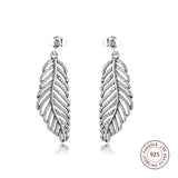925 Silver CZ Feather Stud Earrings Women Wedding Jewelry