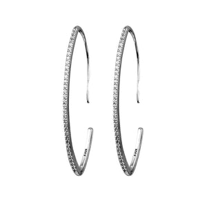 925 Silver Clear CZ Oval Sparkling Hoop Earrings Wedding Earings