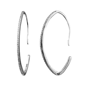 925 Silver Clear CZ Oval Sparkling Hoop Earrings Wedding Earings
