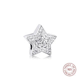 925 Sterling Silver Clear CZ Wishing Star Metal Beads for Bracelet DIY Jewelry