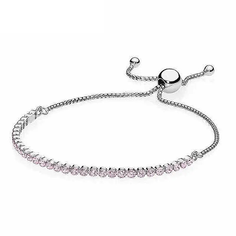 925 Sterling Silver Clear & Pink Tennis Bracelet Bangle