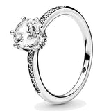 925 Silver Solitaire Crystal Crown Ring