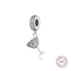 925 Silver Cocktail Glass Crystal CZ Charms for Bracelet Jewelry Making