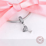 925 Silver Cocktail Glass Crystal CZ Charms for Bracelet Jewelry Making