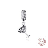 925 Silver Cocktail Glass Crystal CZ Charms for Bracelet Jewelry Making