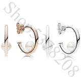 925 Silver Pearls Hoop Earrings Women's Gift DIY Jewelry