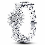 925 Silver Crescent Moon Sun Open Ring Crystal Women Gift