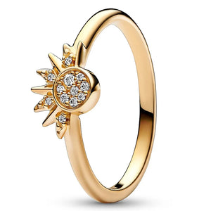 925 Silver Moon Sun Crystal Ring for Women