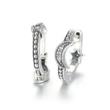 925 Silver Crescent Moon & Stars Hoop Earrings For Women Gift