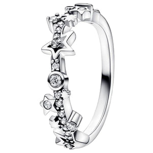 925 Silver Crescent Moon Stars Pave Double Band Ring Women Gift