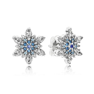 925 Silver Snowflake Stud Earrings Crystal For Women Gift DIY Jewelry