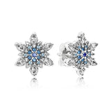 925 Silver Snowflake Stud Earrings Crystal For Women Gift DIY Jewelry