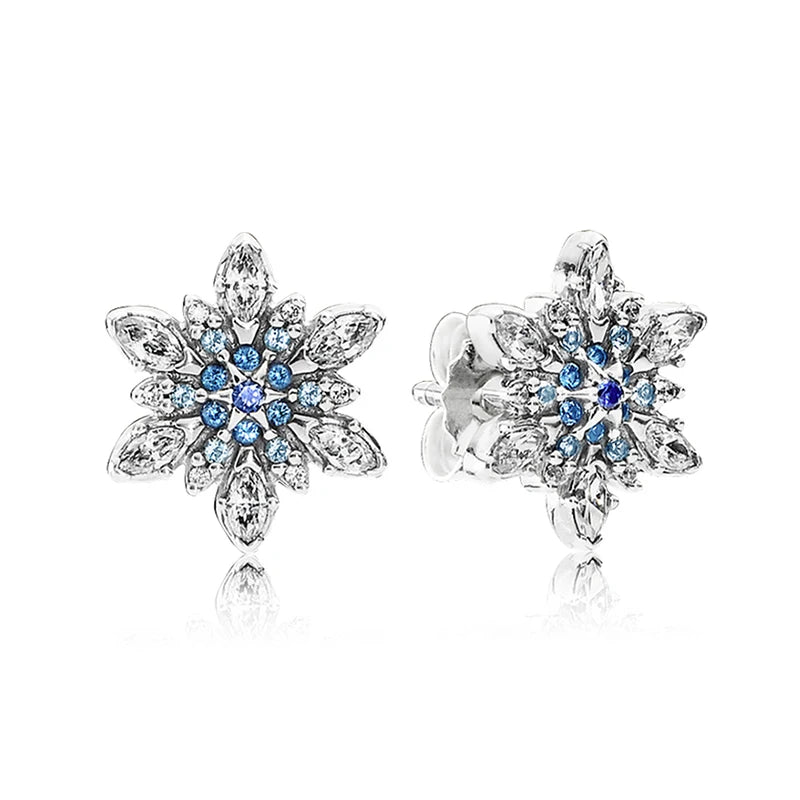 925 Silver Snowflake Stud Earrings Crystal Gift DIY Jewelry