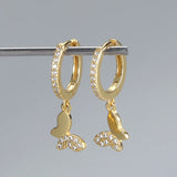 925 Silver Butterfly Hoop Earrings Zircon Buckle Wedding Jewelry