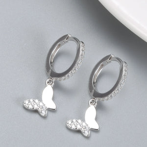 925 Silver Butterfly Hoop Earrings Zircon Buckle Wedding Jewelry