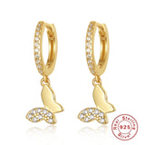 925 Silver Butterfly Hoop Earrings Zircon Buckle Wedding Jewelry