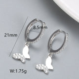 925 Silver Butterfly Hoop Earrings Zircon Buckle Wedding Jewelry