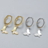 925 Silver Butterfly Hoop Earrings Zircon Buckle Wedding Jewelry
