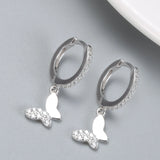 925 Silver Butterfly Hoop Earrings Zircon Buckle Wedding Jewelry
