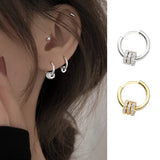 925 Silver Zircon Inlaid Circle Hoop Earrings Women Jewelry