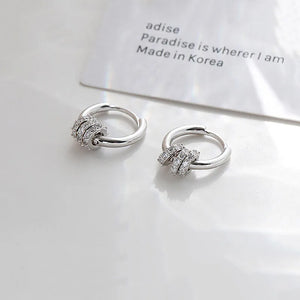 925 Silver Zircon Inlaid Circle Hoop Earrings Women Jewelry