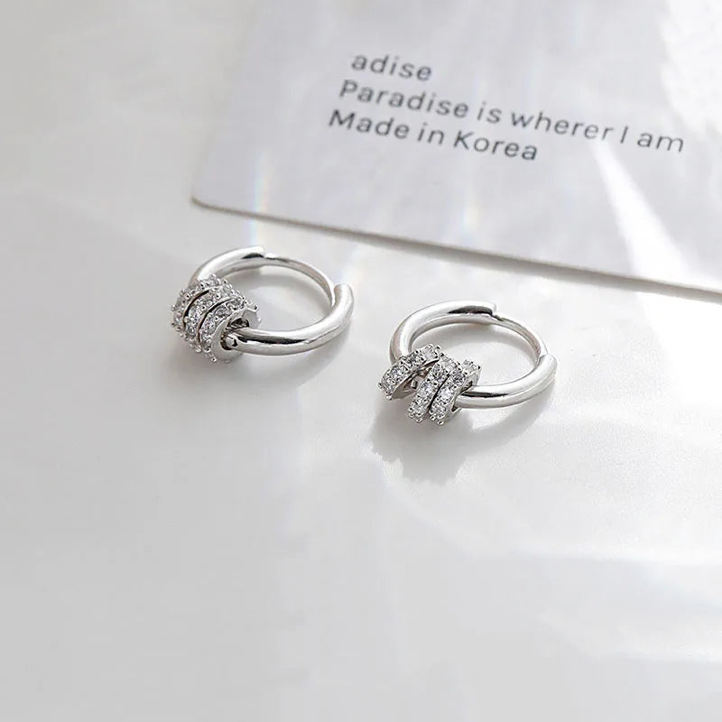 925 Silver Zircon Inlaid Circle Hoop Earrings Women Jewelry