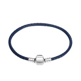 925 Silver Leather Bracelet Barrel Clasp Femme Pulseras