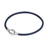 925 Silver Leather Bracelet Barrel Clasp Femme Pulseras
