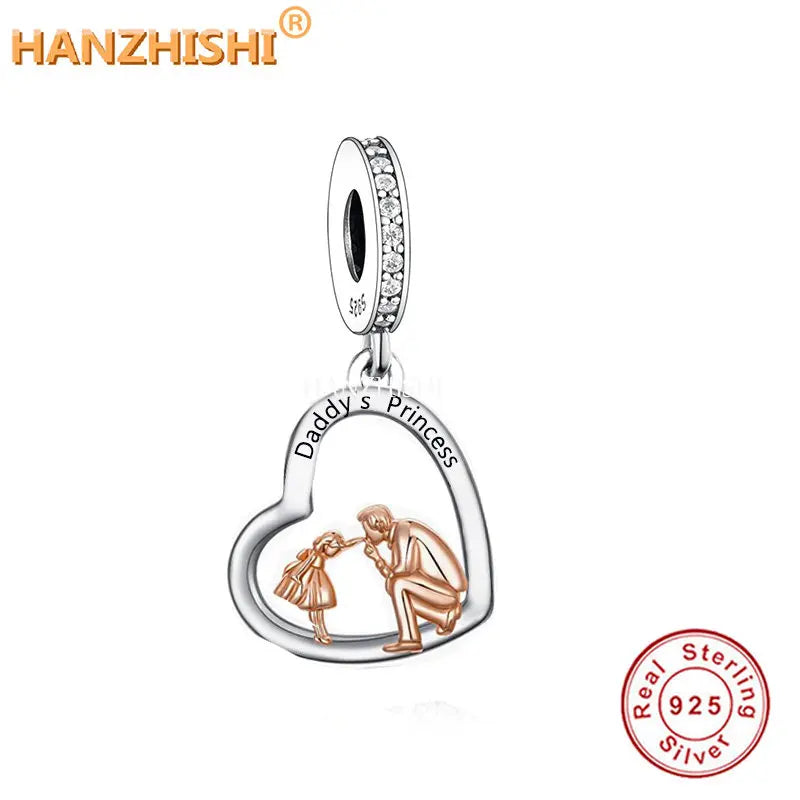 925 Silver Daughter Father's Princess Charm Bead for Bracelet Necklace