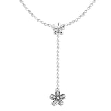 925 Silver Flower Necklace Clear CZ Chain Pendant