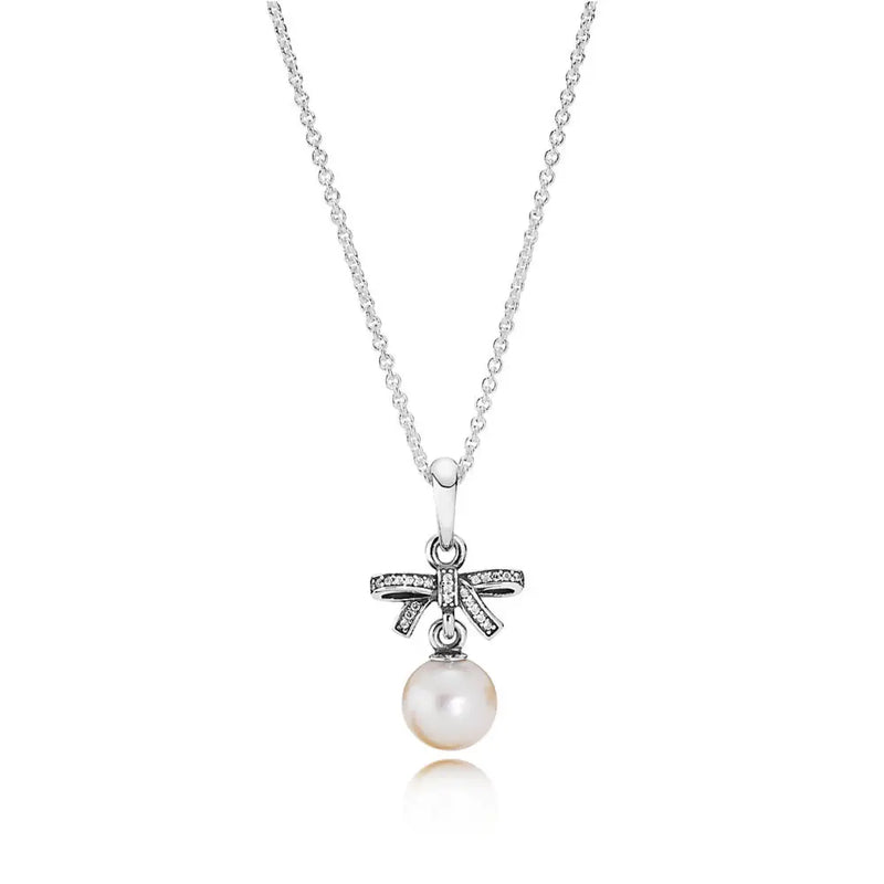 925 Silver Delicate Sentiments Pendant Necklace Women Bead Charm DIY Jewelry