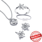 925 Silver Double Circles Necklace Ring Earrings Set