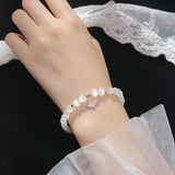 925 Silver Double Rows Cat's Eye Opal Chain Bracelet Moon Star Charms