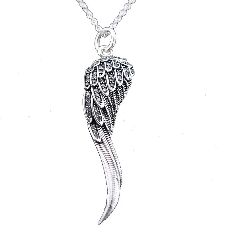 Silver Eagle Wings Pendant Necklace Women Bead Charm Gift