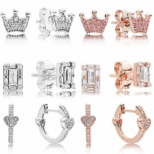 925 Silver Heart Luminous Ice Crown Earrings