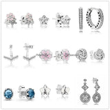 925 Silver Sparkling Crown Stud Earrings Wedding Gift