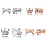 925 Silver Enchanted Crown Crystal Stud Earrings Wedding Gift