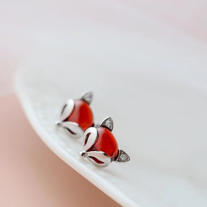 925 Silver Earring Red Garnet Fox Earstuds Lady Party Jewelry Gift